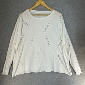 Planet by Lauren G White Distressed Cut Out Pima Cotton Oversized Top One Size